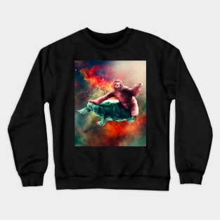 Funny Space Sloth Riding On Turtle Crewneck Sweatshirt